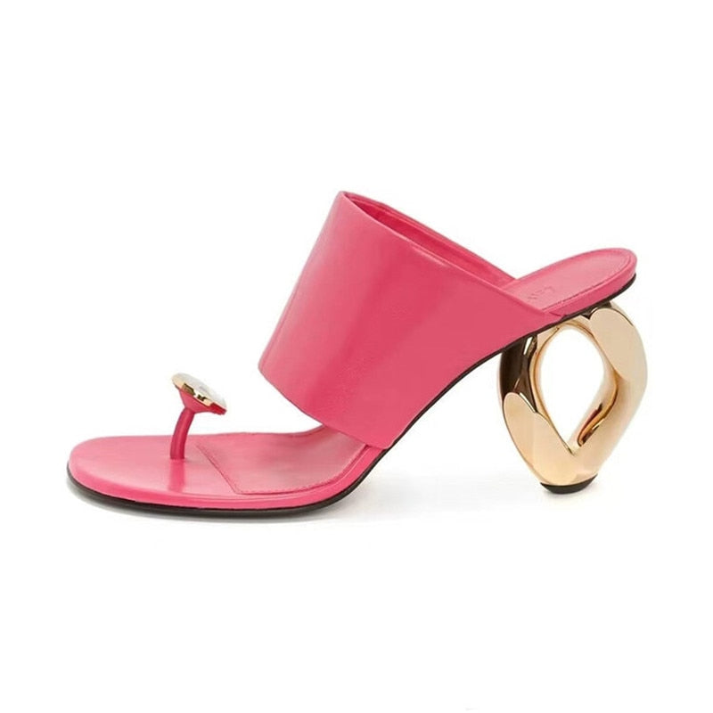 Summer New Women's Pin-toe Sandals Fashion Square Head Shaped High Heel Comfortable Versatile Women's Slippers