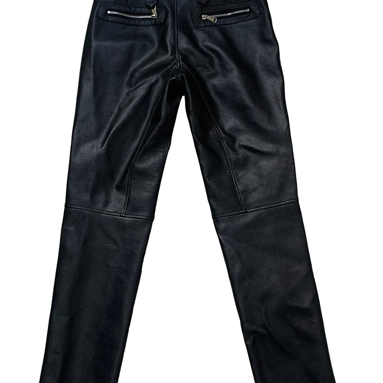 Lautaro Autumn Cool Black Fitted Faux Leather Moto & Biker Pencil Pants Men High Waist Luxury Mens Designer Clothes Fashion 2025