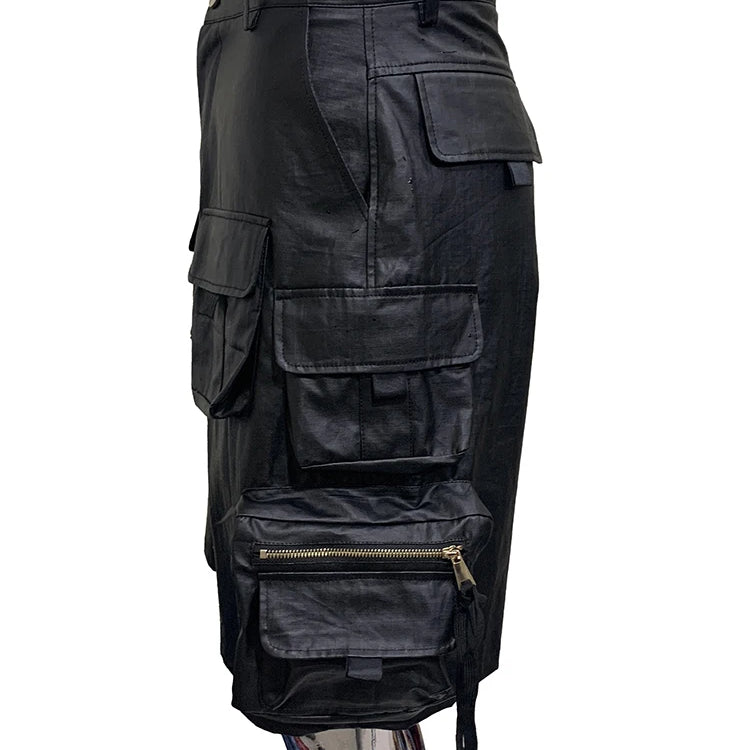 Lautaro Summer Autumn Waterproof Black Cargo Shorts for Men with Many Pockets Luxury Designer American Retro Clothes Fashion