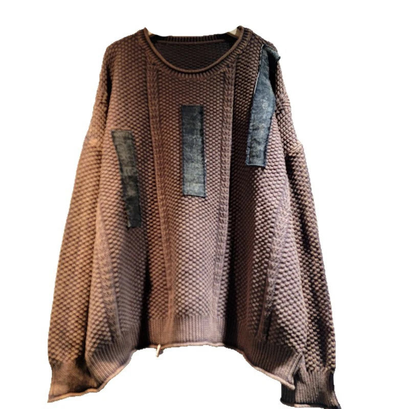 Autumn Winter Sweater Trendy Large Size Loose Casual Patchwork Splicing Top For Women Versatile Pullover 11A07533