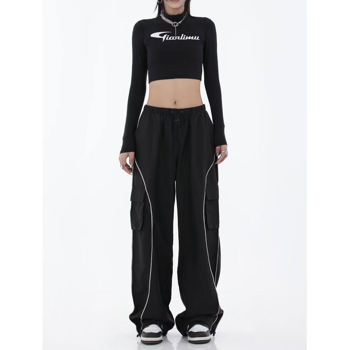 Pantalon rétro pour femmes, couleur unie, ample, cordon de serrage, jogging décontracté, Baggy, jambes larges, survêtement, taille moyenne, vêtements sportifs Y2k, printemps