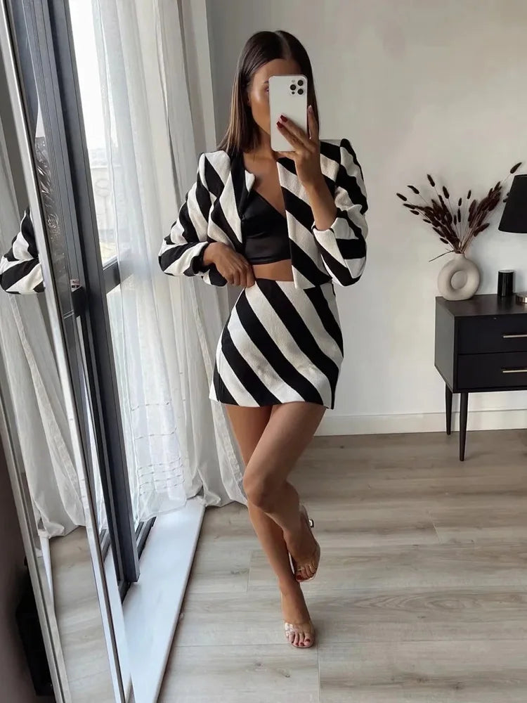 TRAF Stripes Short Skirt Women 2022 Fashion Office Lady High-waisted Mini Skirt Woman Summer Clothing Elegant Female Skirts Set