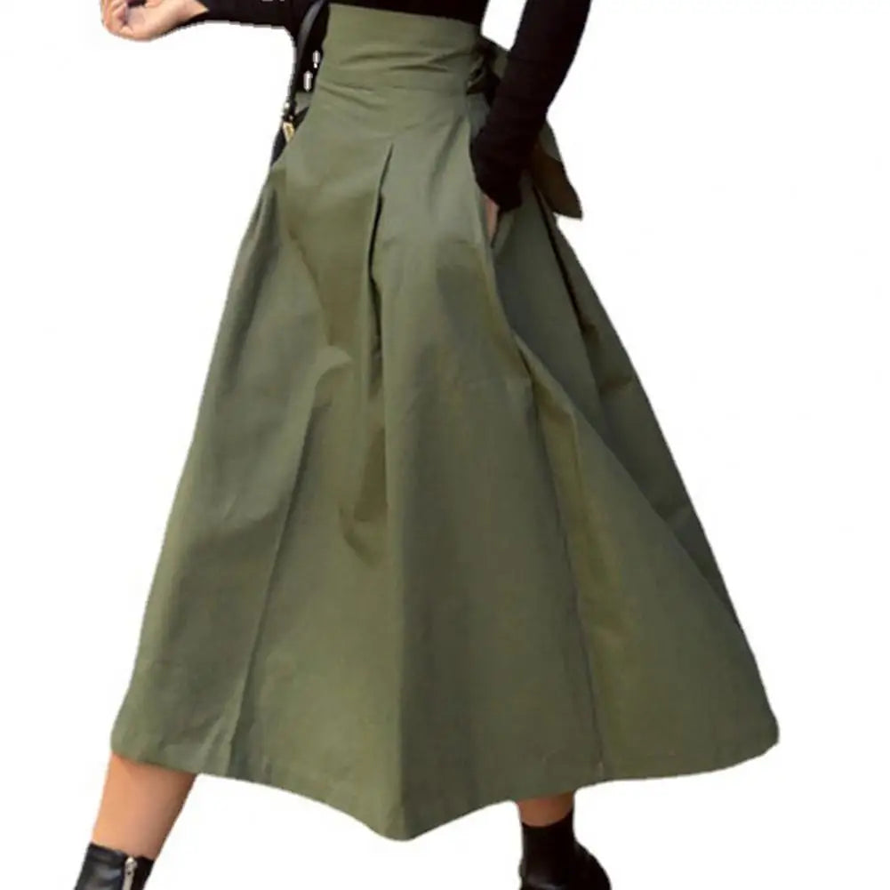 Solid Color Midi Skirt Women Summer Skirt High Waist A-Line Skirt for Women Ankle-Length Skirt faldas larga التنانير الطويلة army green