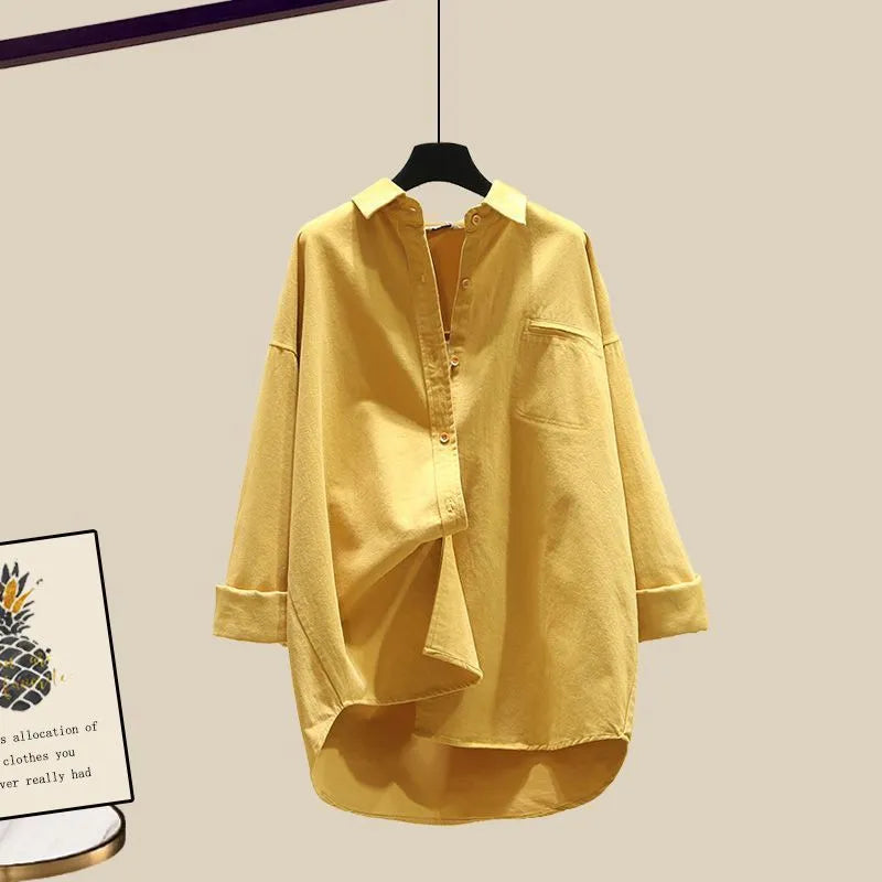 Spring and Autumn Set Women's 2024 New Korean Fashion Casual Sunscreen Shirt Tank Top Slim Jeans Three Piece Set Yellow shirt