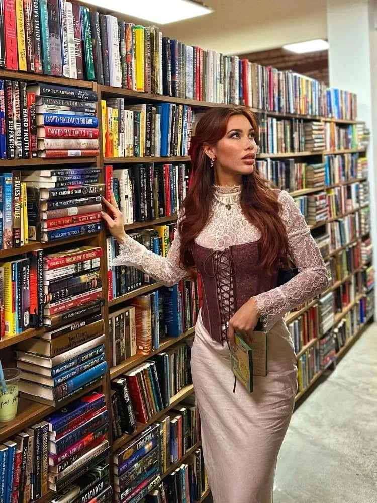 Autumn and Winter New Women's Clothing Brown Fish Bone Strap Top Cake Half Skirt Set Skirt