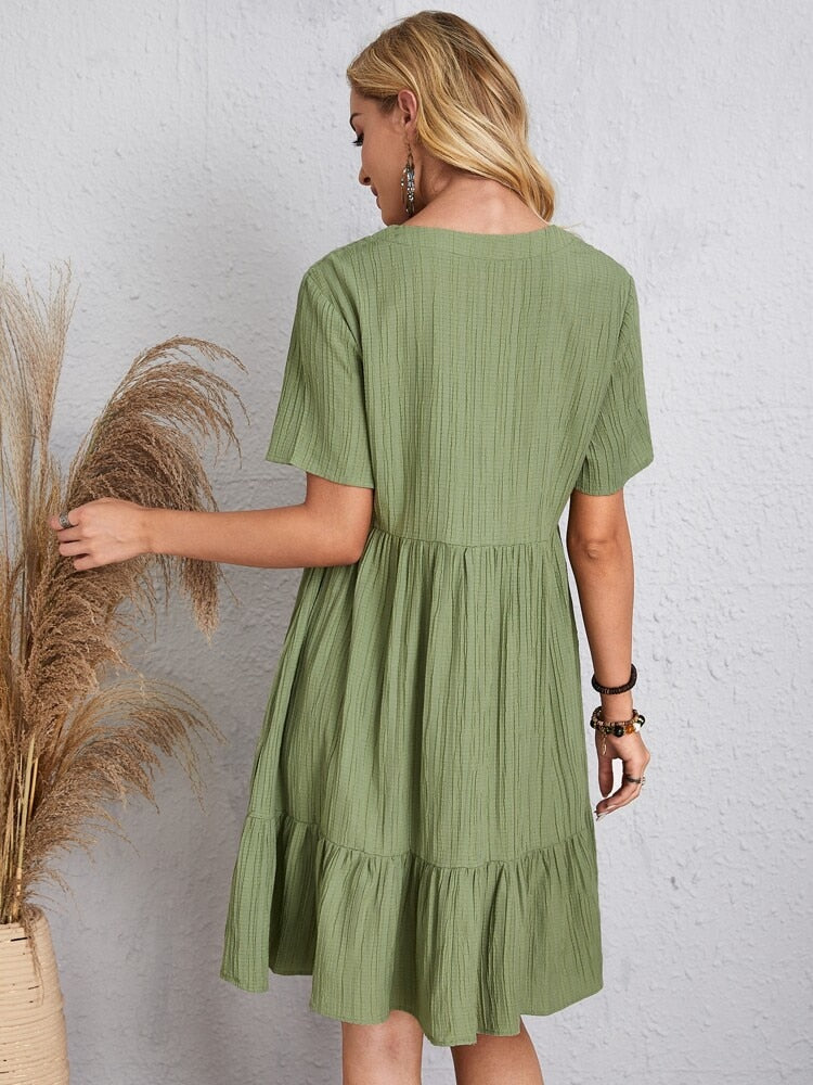 Summer Knee Length Dresses for Women 2024 New-In One-Piece Loose Casual Short Sleeve Dress Vintage Chic Maxi Midi Dress Outfits