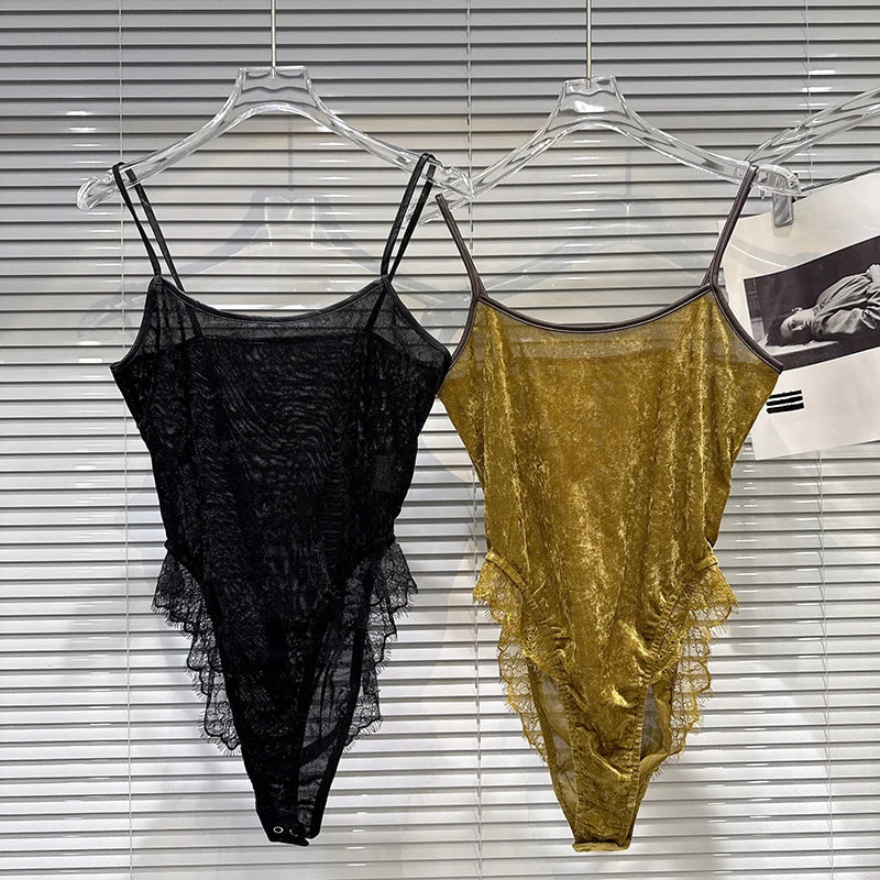 Winter New Fashion Lace Patchwork Slim Fit Backless One-Piece Camisole For Women Versatile Tops Female 11A07465