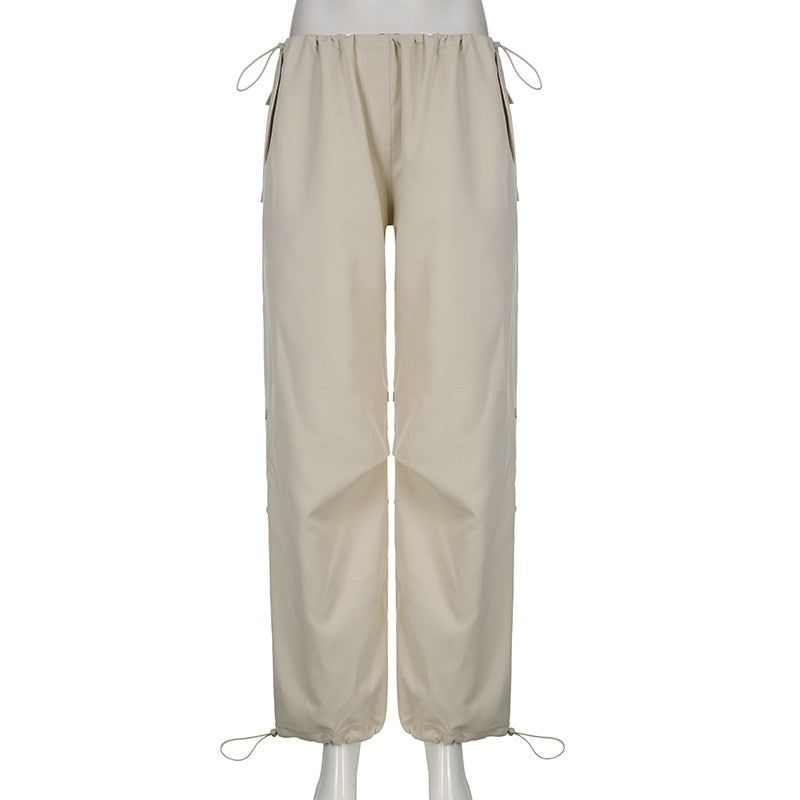 Pantalon de jogging décontracté pour femmes, Vintage, couleur unie, taille basse, Baggy avec cordon de serrage, jambes larges, survêtement, Streetwear, Cargo