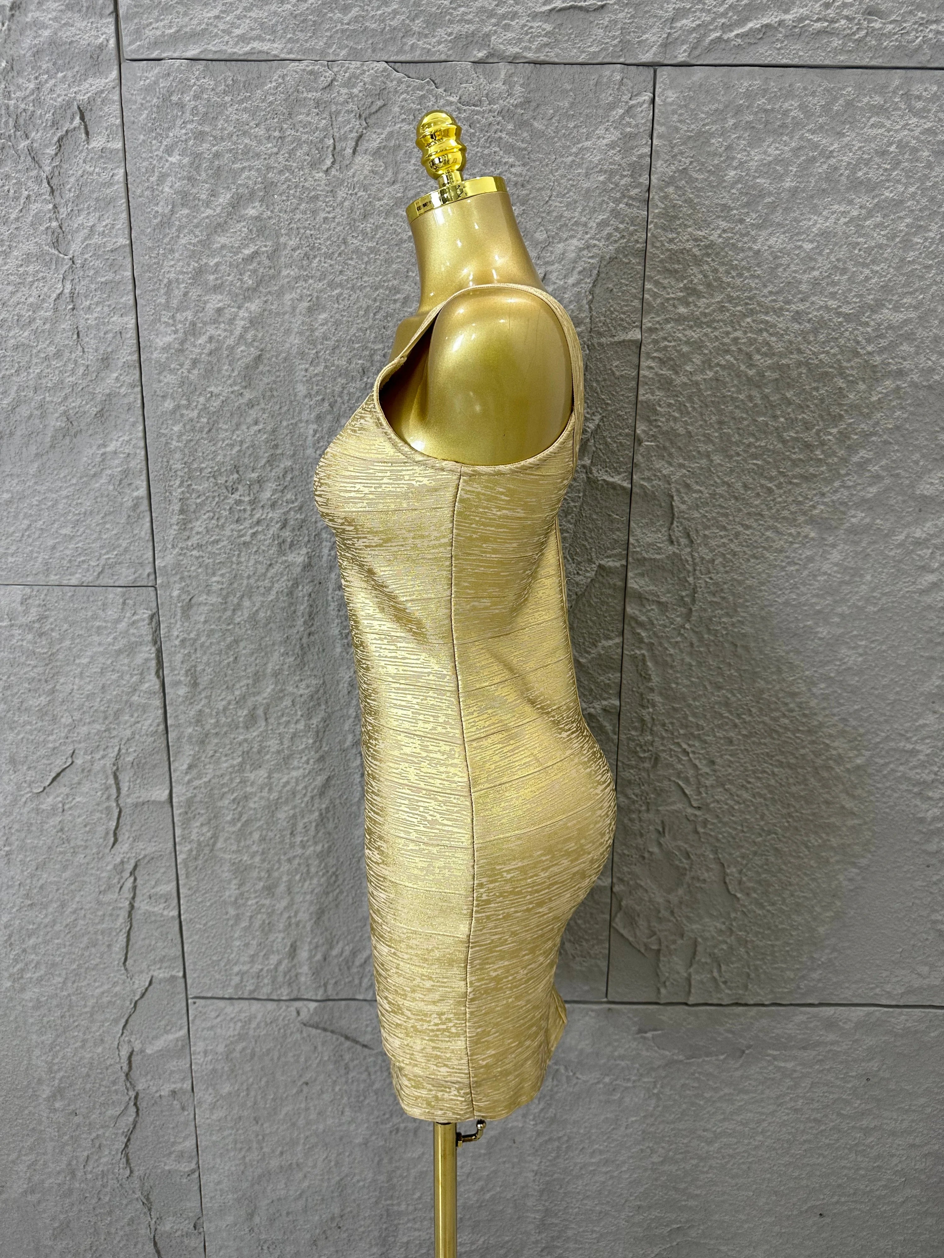 Women Sexy Elegant 2026 Silver Gold Metallic Bandage Mini Dress Women Sleeveless Bodycon Formal Event Cocktail Party Costume