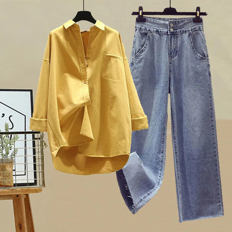 Spring and Autumn Set Women's 2024 New Korean Fashion Casual Sunscreen Shirt Tank Top Slim Jeans Three Piece Set Two-piece suit 01