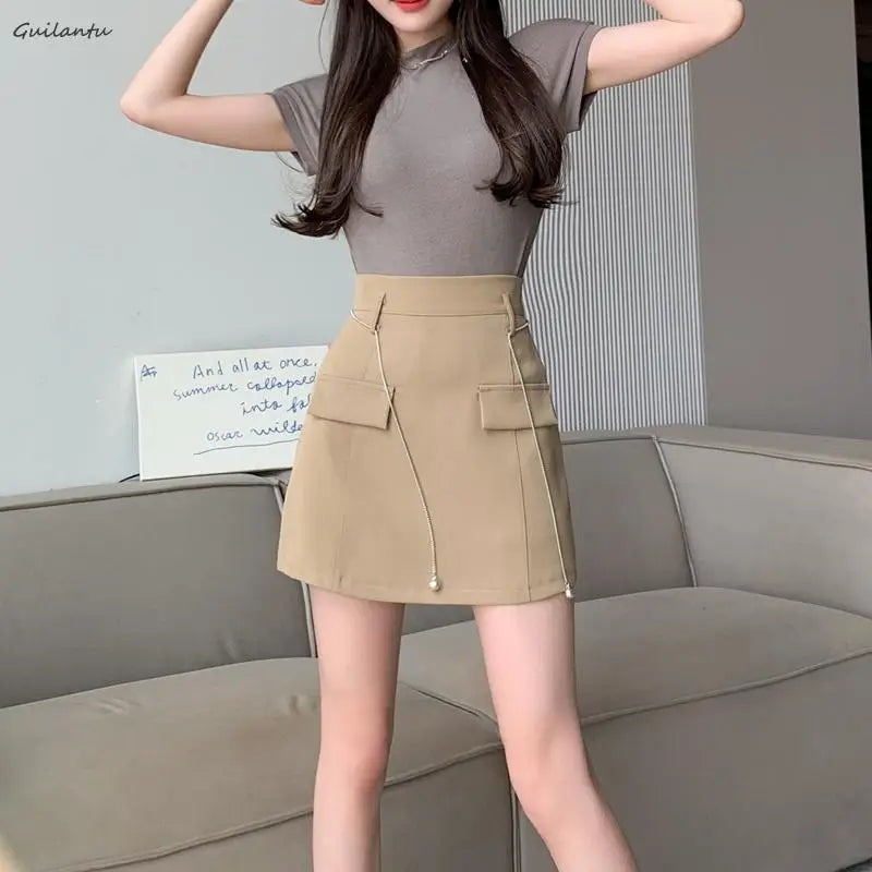 Summer Women High Waist Office Mini Skirt Elegant Casual Black White A-line Short Skirts Korean Style Y2k Streetwear Cargo Skirt