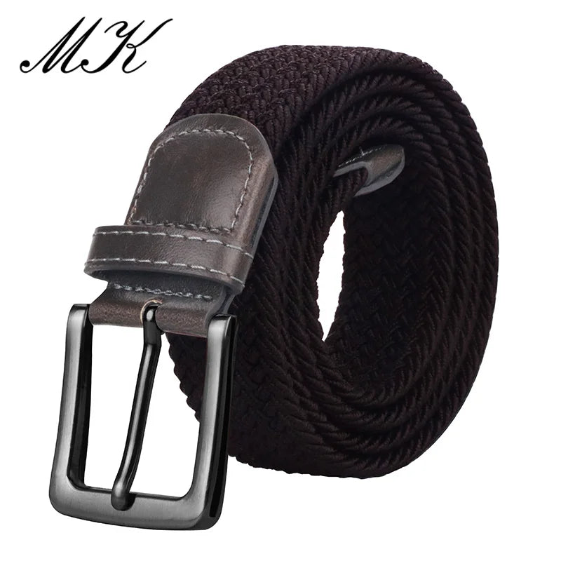 MaiKun Canvas Belts for Men Fashion Metal Pin Buckle Military Tactical Strap Male Elastic Belt for Pants Jeans gunblack