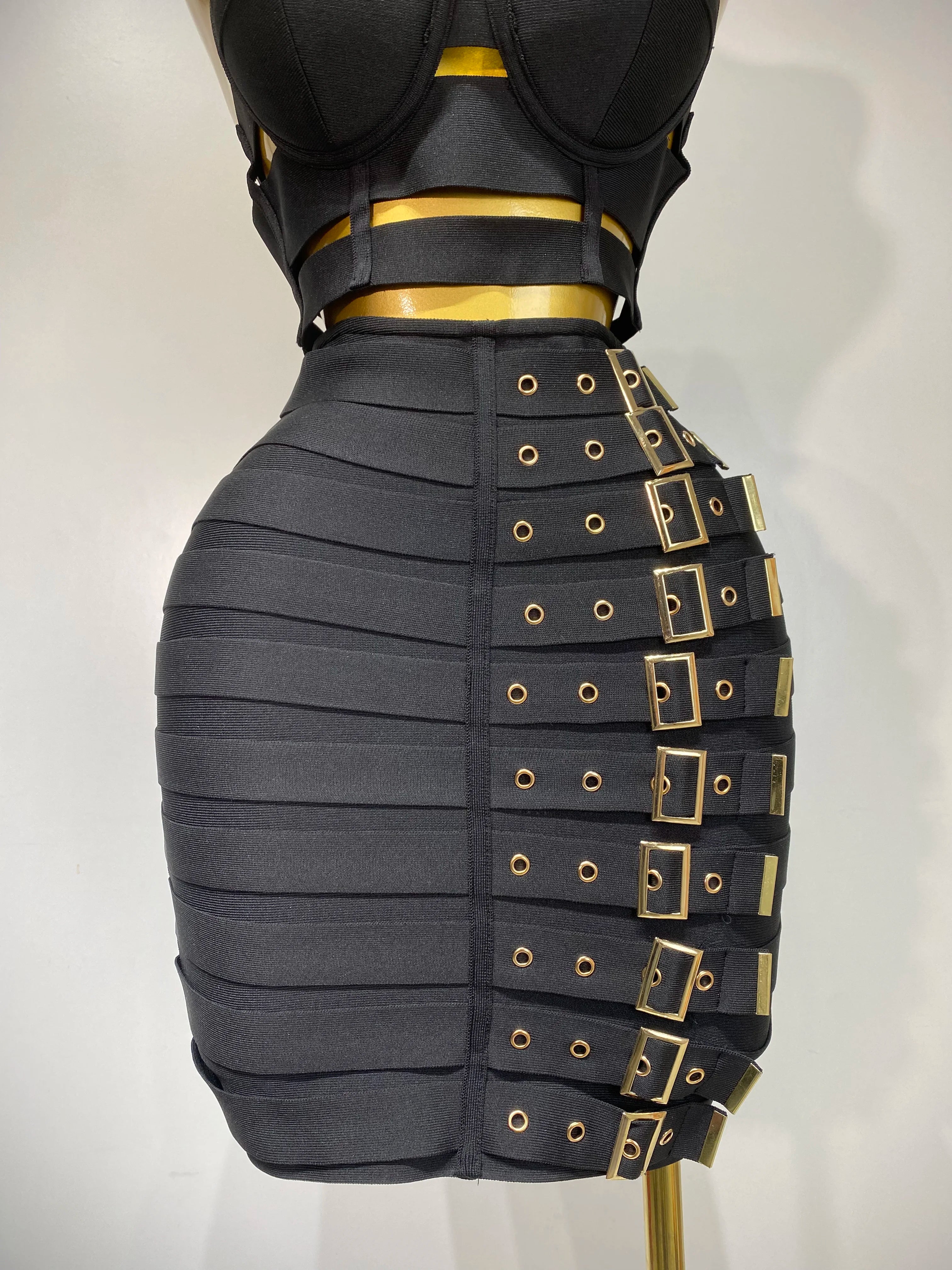 Women Sexy Black Cut Out Bodycon Bandage Skirt Two Piece Set 2025 Celebrity High Streeet Evening Birthday Club Party Outfits