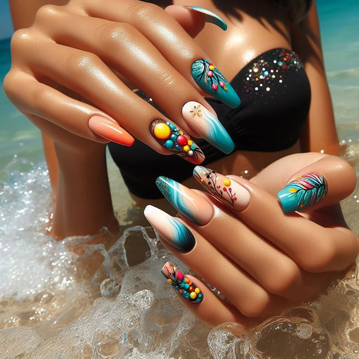 24-piece push-on nail set, fuchsia rose design, sleek manicure, easy to apply and remove, glossy finish, ballet shape, medium le XY-665