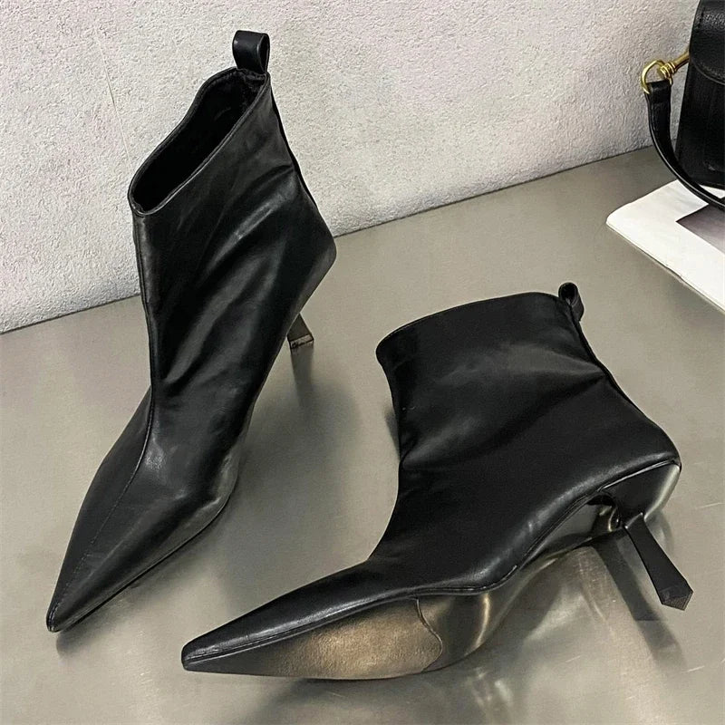 Eilyken New Fashion Pointed Toe Ankle Boots Women Wedding Party Shoes Winter Autumn Slim Short Ladies Booties Black