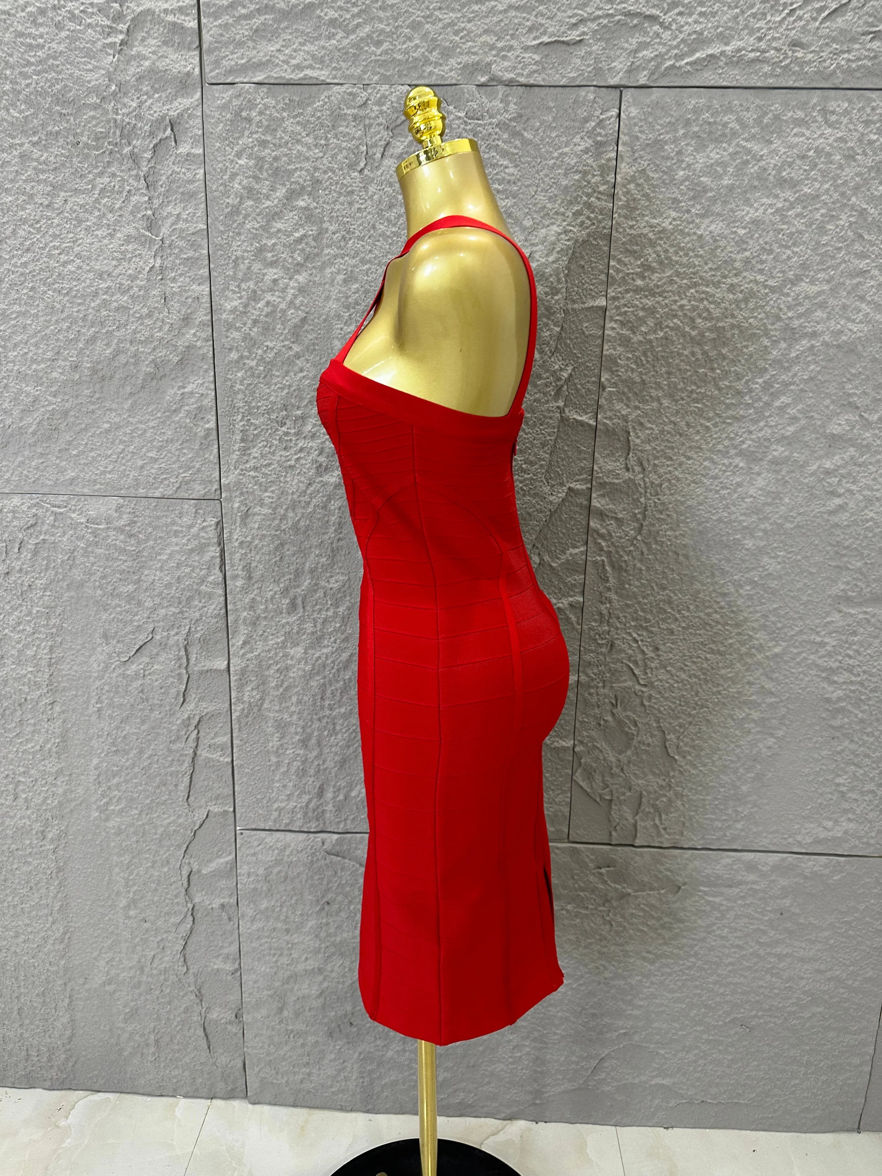 Elegant Red Halter Neck Mini Dress Women Sexy Criss Cross Strap Bandage Form-Fitting Outfit Cocktail Party Costume