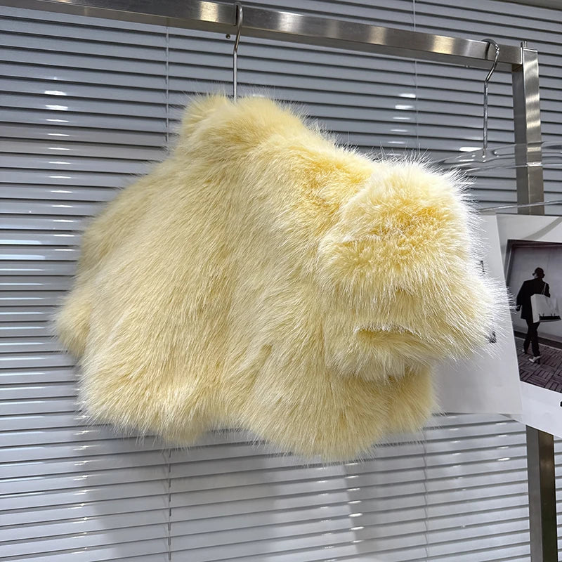 Winter New Fashionable Faux Fur Short Sleeve Coat Shawl For Women High Waist Soft Versatile Tops Female 11A07687