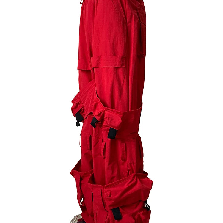 Lautaro Autumn Long Red Waterproof Nylon Cargo Techwear Pants Cyberpunk for Men Many Pockets Luxury Designer Emo Clothes 2025
