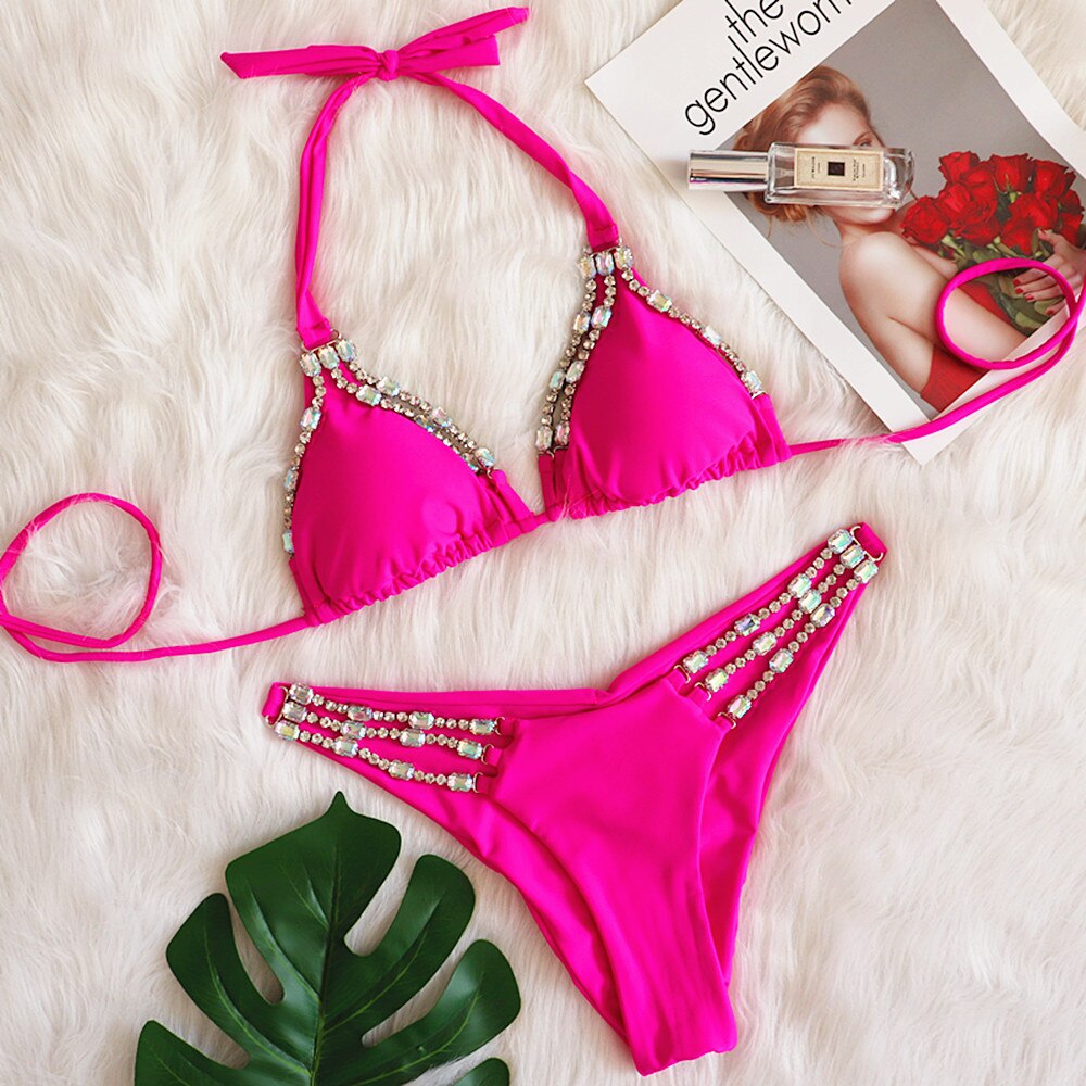 SAWFUW Sexy Swimsuit For Women Luxury Clothing Rhinestone Bikini Woman 2023 Trend Beach Wear Elegant Sets Swimwear