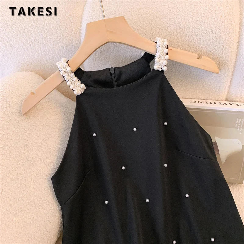 Women Sexy Casual Sleeveless Round Neck Patchwork Dresses Summer Luxury Loose Fit High Waist Dot Print Camisole Dress