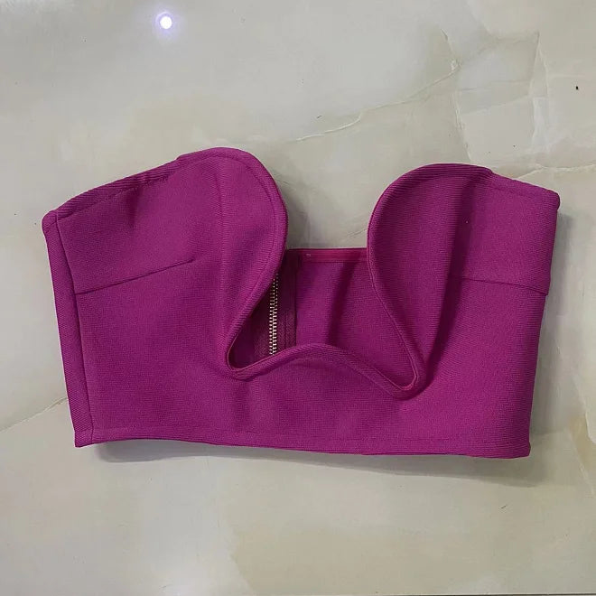 New Summer Black White Fashion Off the Shoulder Tops Sexy Bandage Strapless Short Tops Tank High Quality Fuchsia