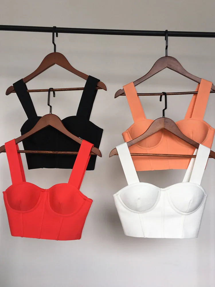 Women Summer Soild Sexy Strapless Backless Orange Black White Camis Bandage Tops 2023 Celebrity Designer Fashion High Street Top