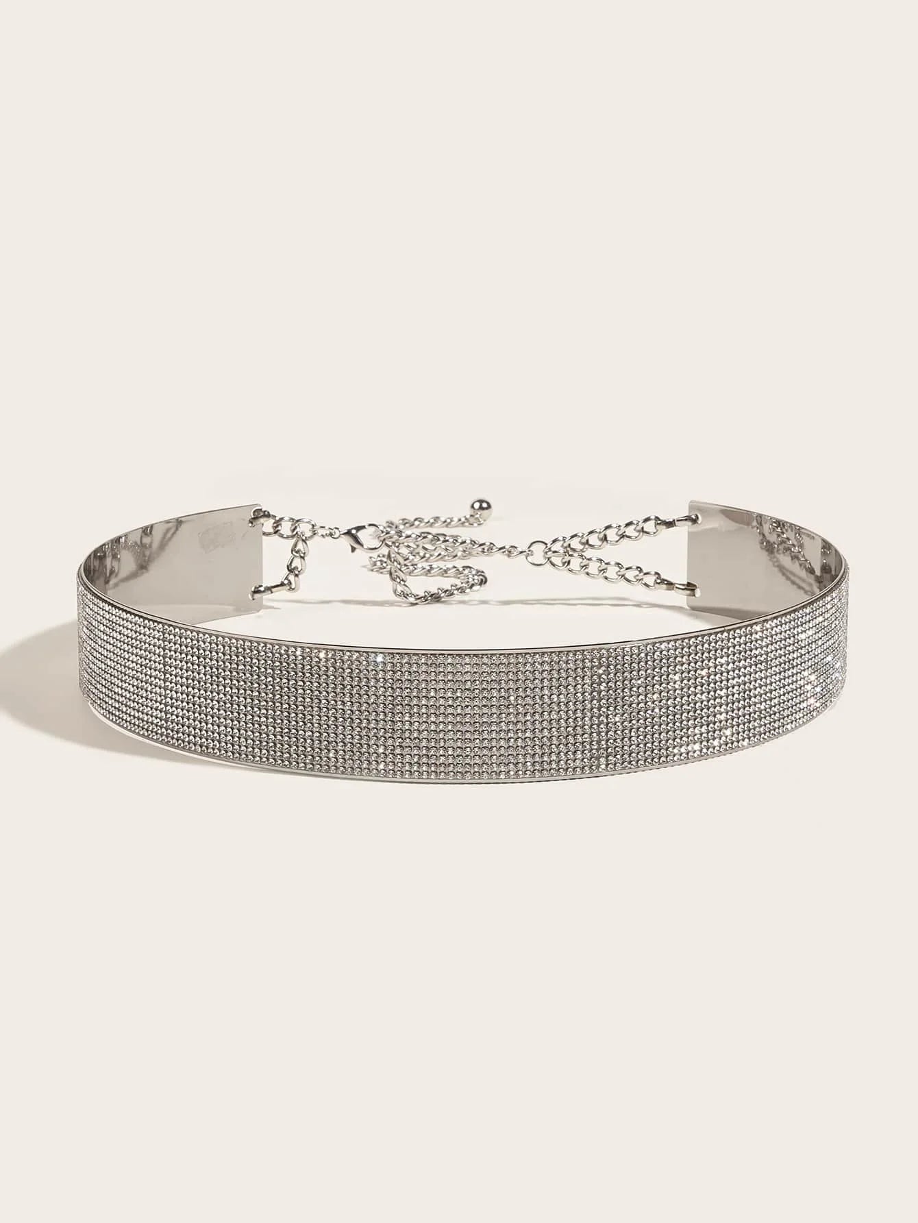 1pc Women Rhinestone Decor Luxury Wide Belt, For Dress Decoration riem vrouw cinturilla cinturillas corset para mujer Silver 75cm to 95cm