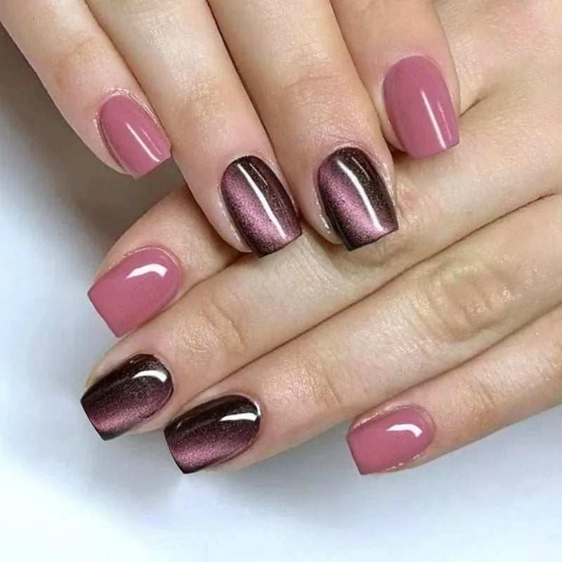24pcs/30pcs/set fake nails for women cat eyes french nail tips purple red green brown color faux ongles press on false nail art 1884