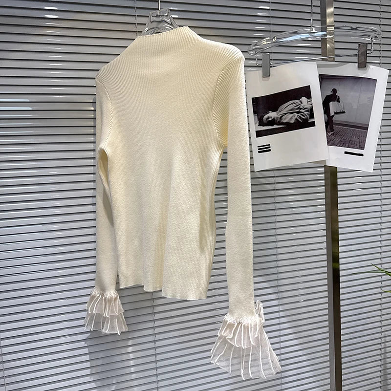 Winter New Fashion Rhinestone Bowknot Elastic Knitted Sweater For Women Slim Fit Versatile Pullover Female 11A07585