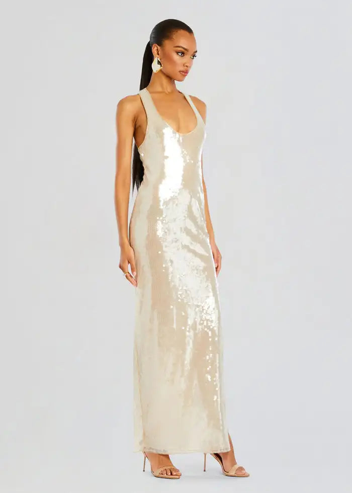 2025 New Fashion Shinning Sequins Women Sexy Sleeveless O-Neck Bodycon Long Dress Celebrate Nightclub Party Bar Singer Outfit