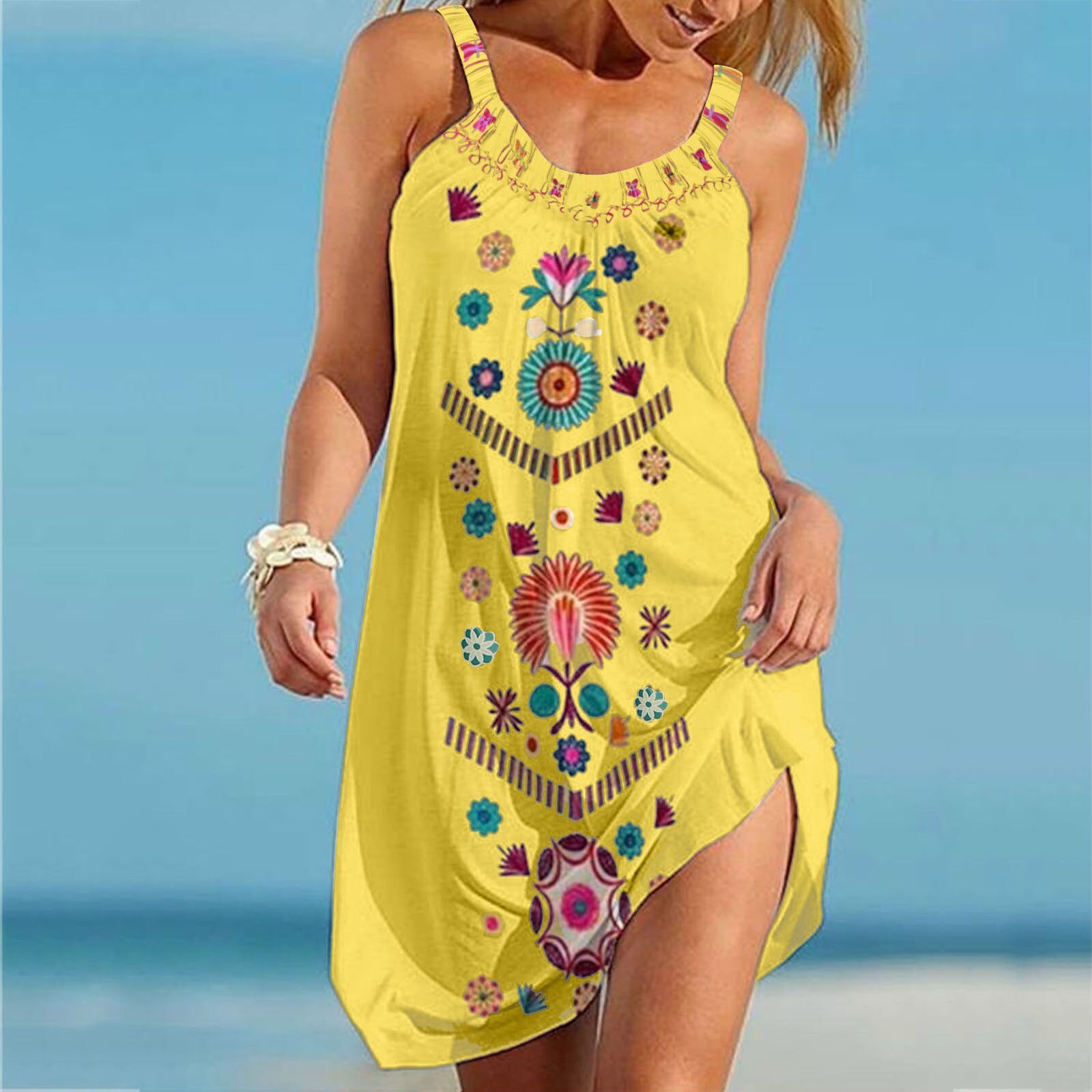 Sexy Sleeveless Sundress - Traf Floral Print Dresses Spaghetti Strap AQ0G2107113