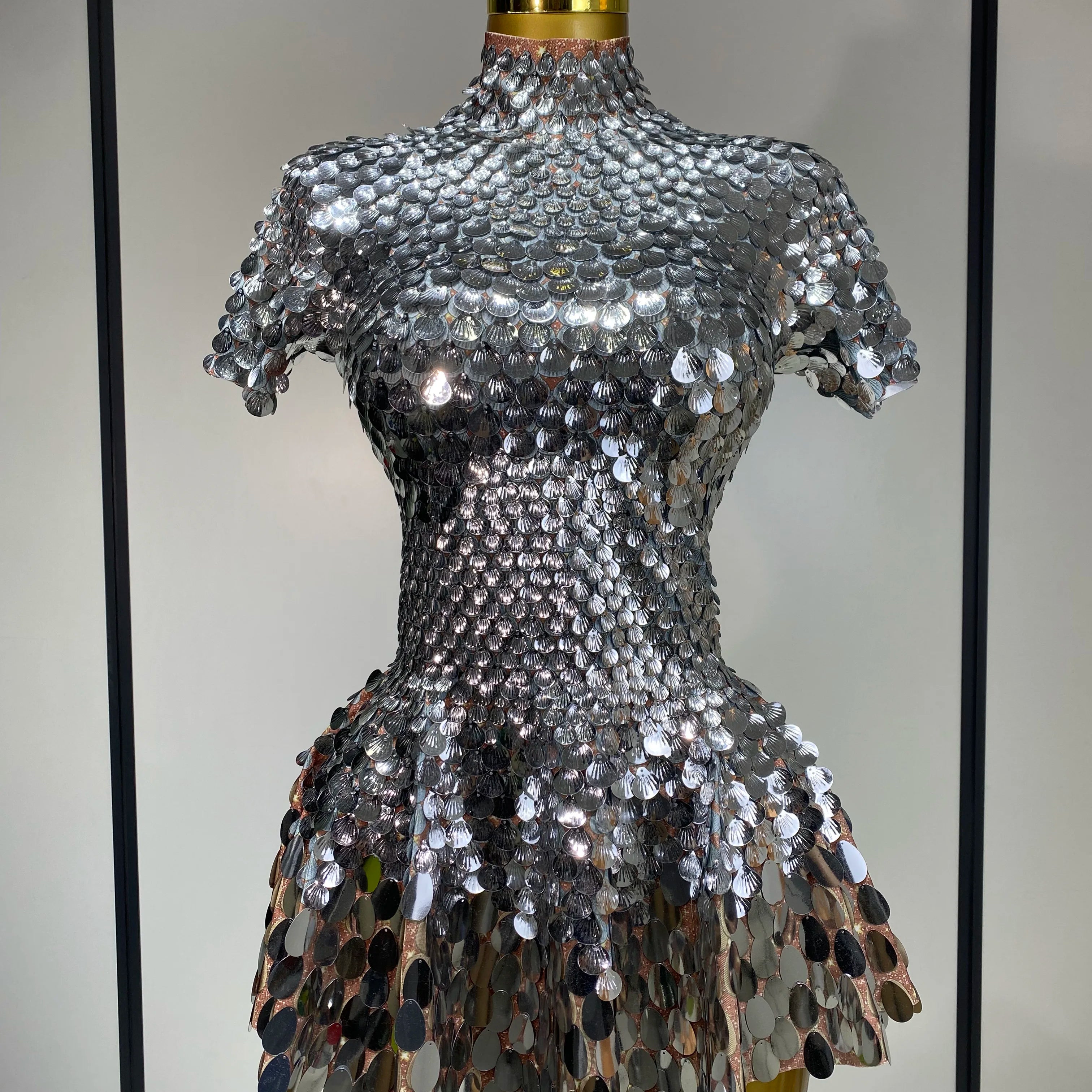 Sparkly Sequins Luxury Birthday Party Gown Short Dress Dancer Stage Performance Wear Women Sexy Nightclub Dress Festival Outfit Silver