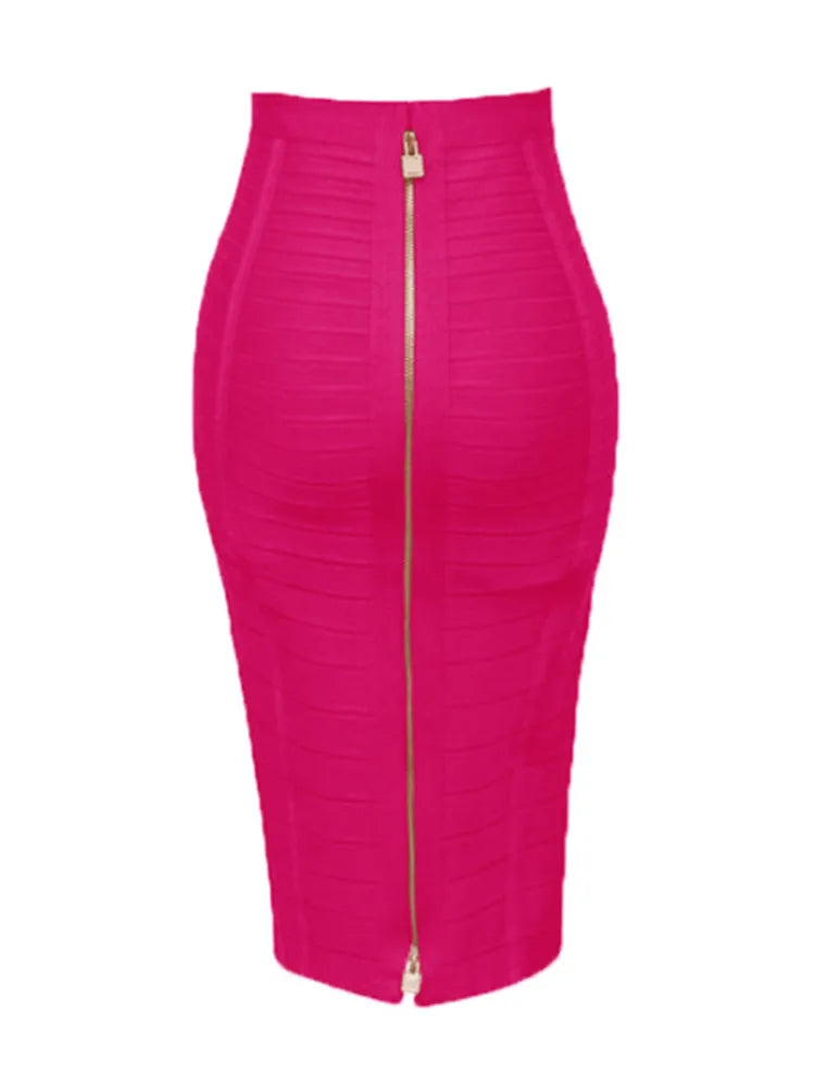 Shipping Plus Size XL XXL Summer Fashion Sexy Zipper Bandage Skirt 2022 Designer A Line Bodycon Pencil Skirt Faldas 58cm Hot Pink