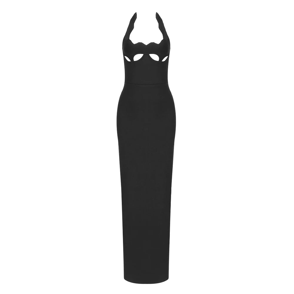 Black Halter Elegant Dress For Women 2022 New Summer Evening Party Celebrity Bodycon Long Dress Vestido Black