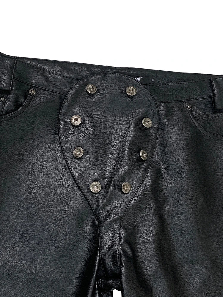 Lautaro Autumn Cool Long Waterproof Black Faux Leather Pants Men Rivet Luxury Mens Designer Punk Style Clothes European Fashion