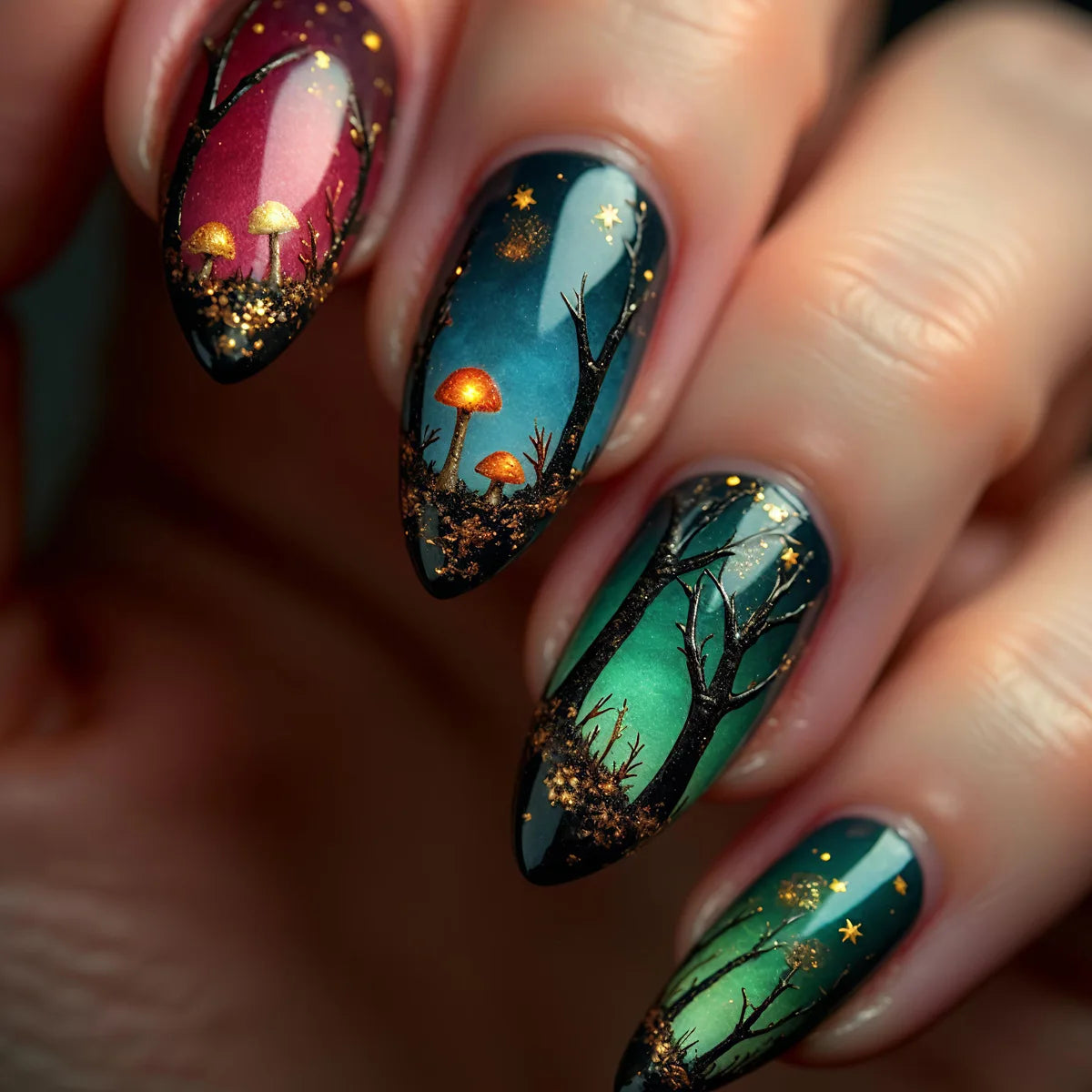 24Pcs Mid-length Almond Fake Nail with Blue Stripe Smudge Design Press on Nails for Woman Datachable Full Cover False Nails Tips W-83