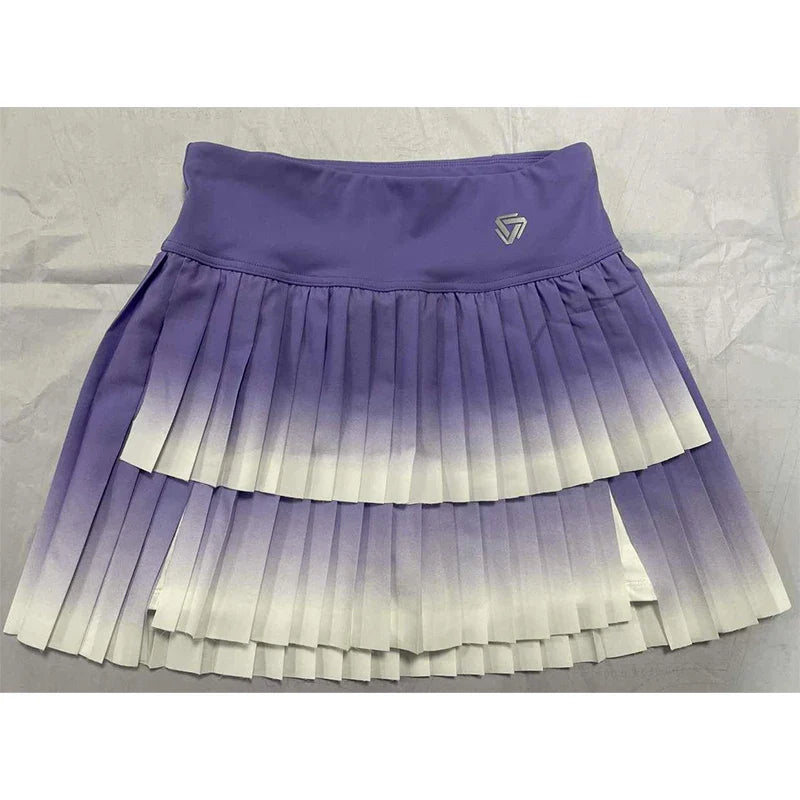 Women Gradient Double Layer Pleated Skirt Sports Golf Tennis Skirts Gym Fitness Running Yoga Soft Short Athletic Workout Skort NSRF2401602 Purple