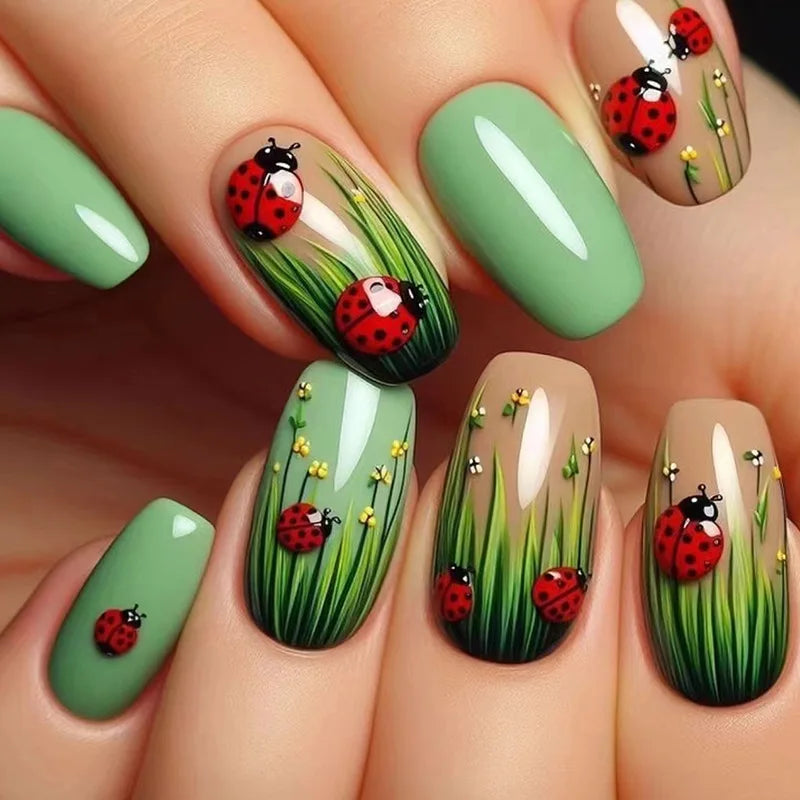 24Pcs Fashion Fake Nails Press on Long Ballet False Nails Art with Flower Design Brown Detachable Full Cover Nail Tips Manicure 1635