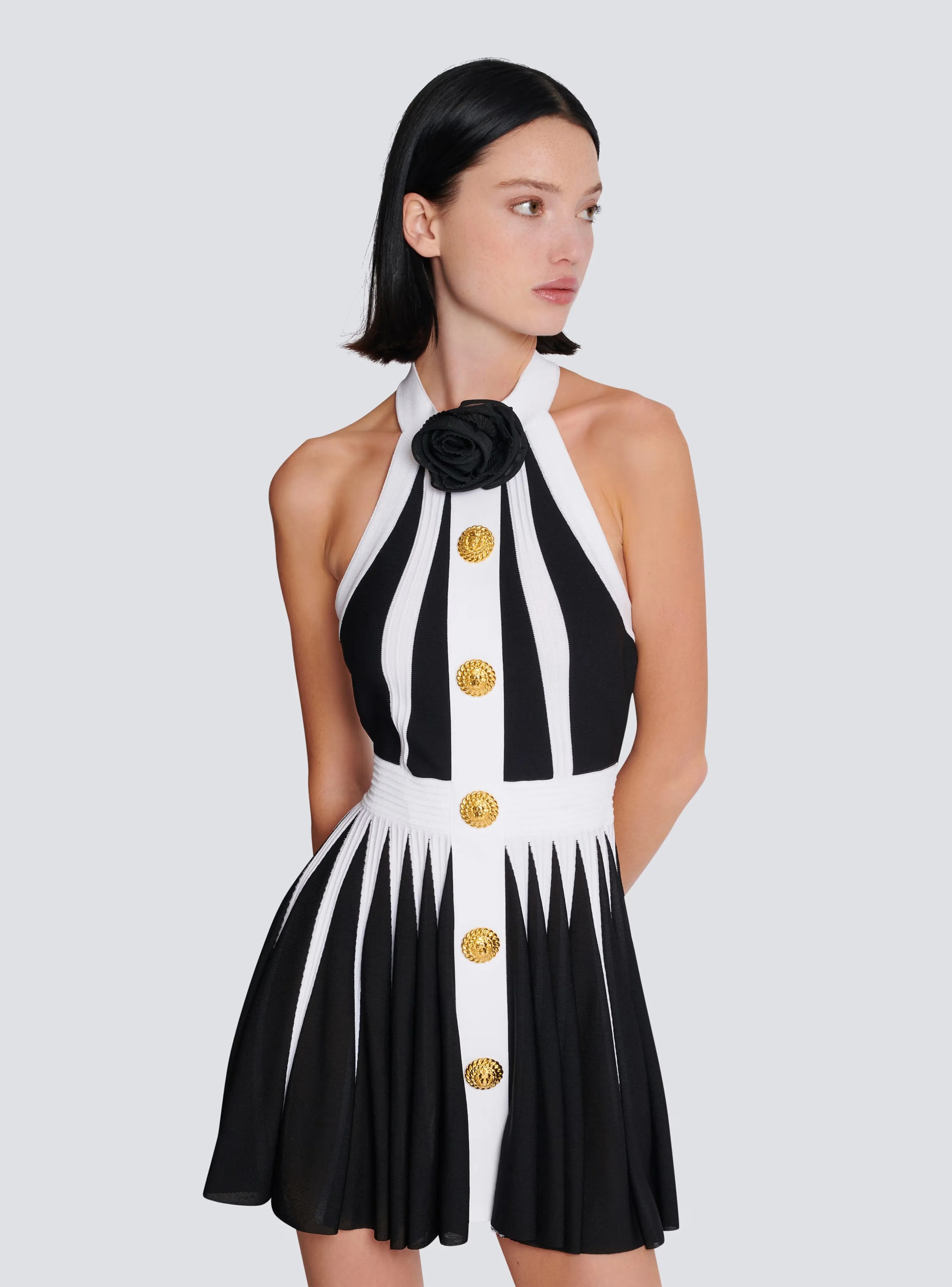 2024 New Summer Women Sexy Halter Off the Shoulder A-Line Mini Dress Bandage Fashion Button Birthday Party Evening Dress Vestido black