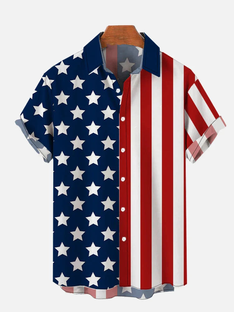Men's Shirts American Flag Eagle pattern 3D Print Tops New Summer Casual Fashion Beach Party Tops Short Sleeves Men Clothing CSC04F2024041M7