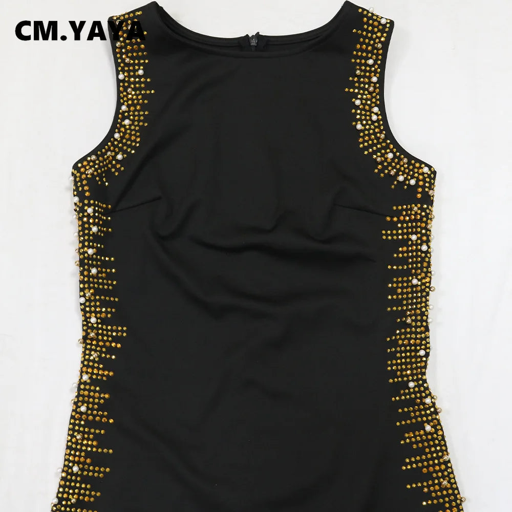 Fall Diamonds Hot Rhinestones Tassel O-neck Women Sleeveless Bodycon Long Dress Birthday Party Evening Prom Maxi Dresses