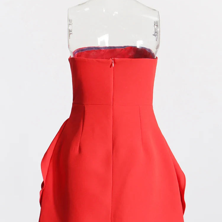 Solid Sexy Patchwork Appliques Dress For Women Strapless Sleeveless High Waist Spliced Zipper Mini Dresses Female