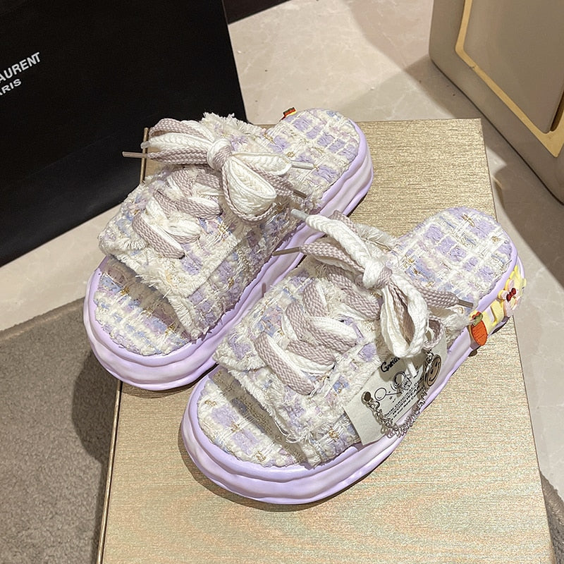 Summer Women Graffiti Slippers Sandals Platform Shoes Mules Flip Flops Street Clogs Flat 2024 New Sweet Casual Shoes For Female