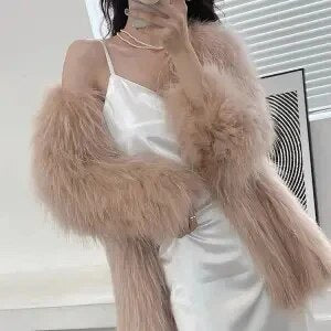 Super Hot Women's winter coats Elegant Blue Faux Fur Coats Female clothing Long Sleeve Thick Warm Outerwears Lady Oversize C khaki