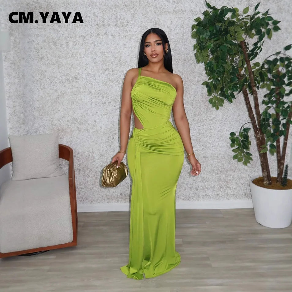 Women Sleeveless Hollow Out Strap Ruched Maxi Long Dress 2025 Summer Street Sexy Party Birthday Evening Dresses Vestidos