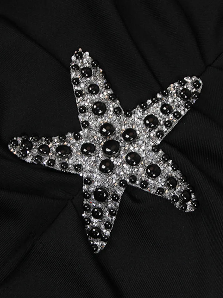 est Summer Fashion Women Sexy V Neck Starfish Black Split Maxi Long Bandage Dress Elegant Evening Club Party Dress