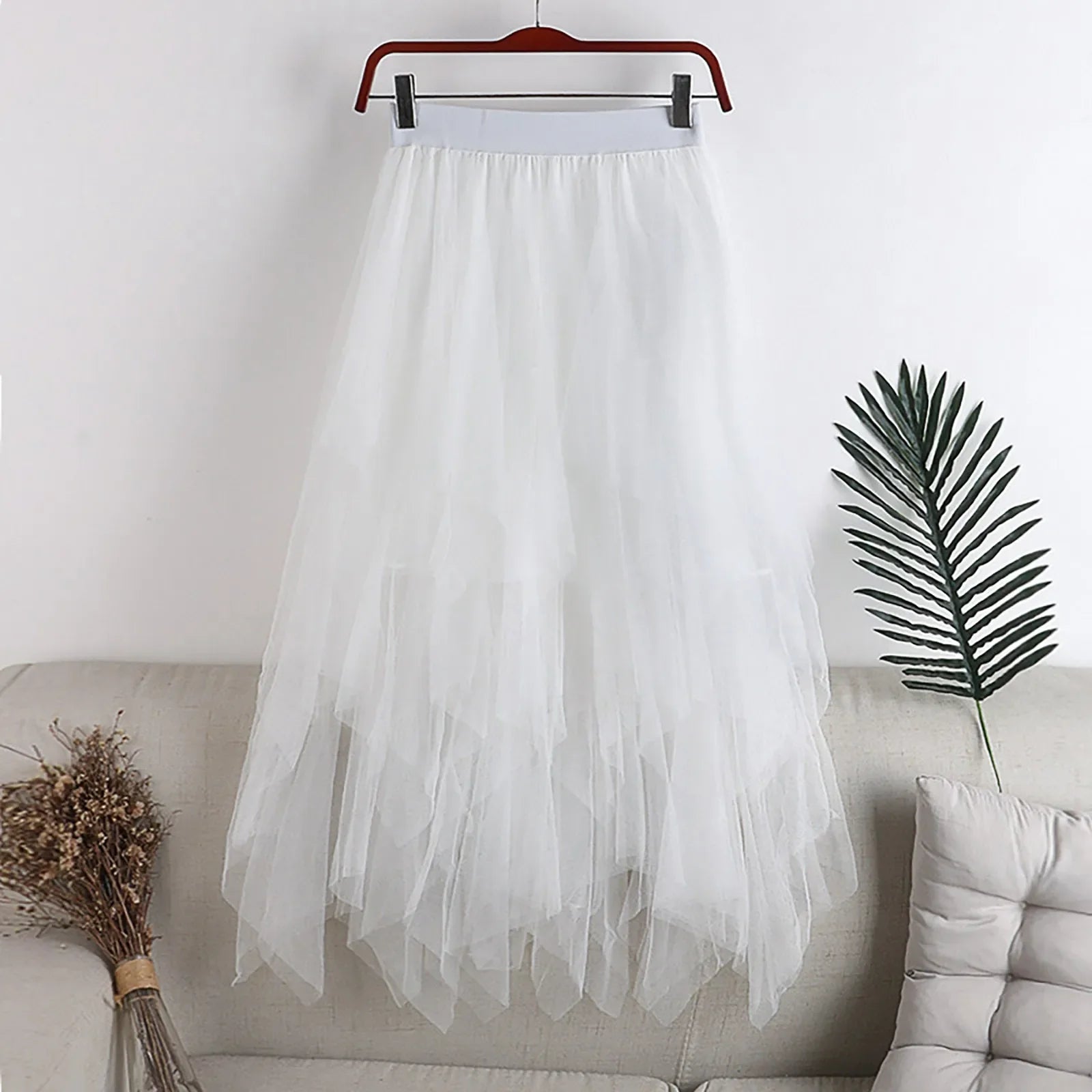 Women Skirt Waisted Slimming Multi Layer Irregular Mesh Stitching Cake Skirt Mid Length Half Korean Fashion Faldas Luxury Party White One Size