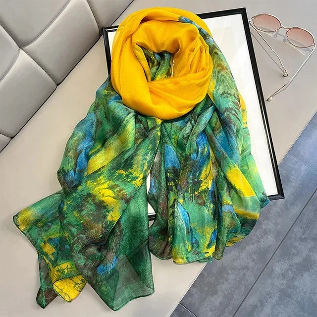 Silk Scarf Fashion Design Neck Foulard Female Luxury Hijab Women Warm Beach Scarves Echarpe Shawl Large Wrap Echarpe Bandana see chart 24