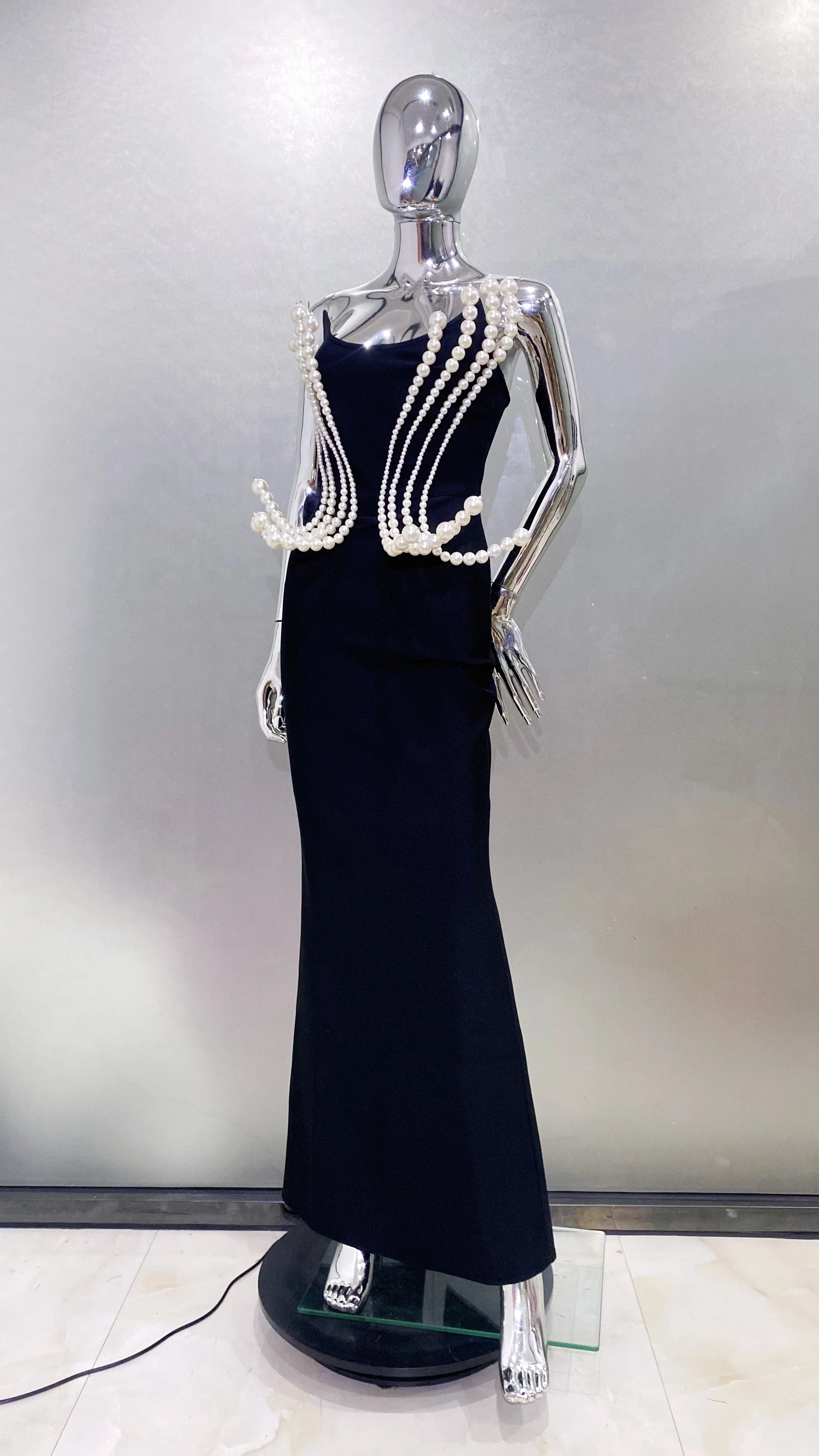 2025 Luxury Pearl Geometric Design strapless Package Hips Bandage Long Dress Elegant Woman Party Dress Celebrity Party Vestido