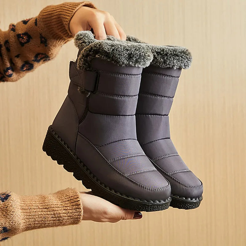 Waterproof Winter Boots for Women 2024 New Faux Fur Long Plush Snow Boots Woman Platform Ankle Boots Warm Cotton Couples Shoes Gray